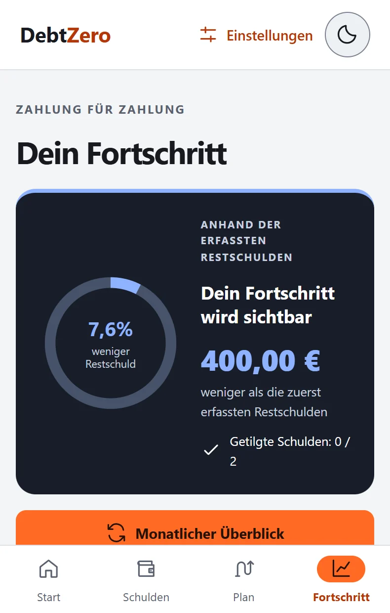 Fortschritt anhand gespeicherter Beispielsalden