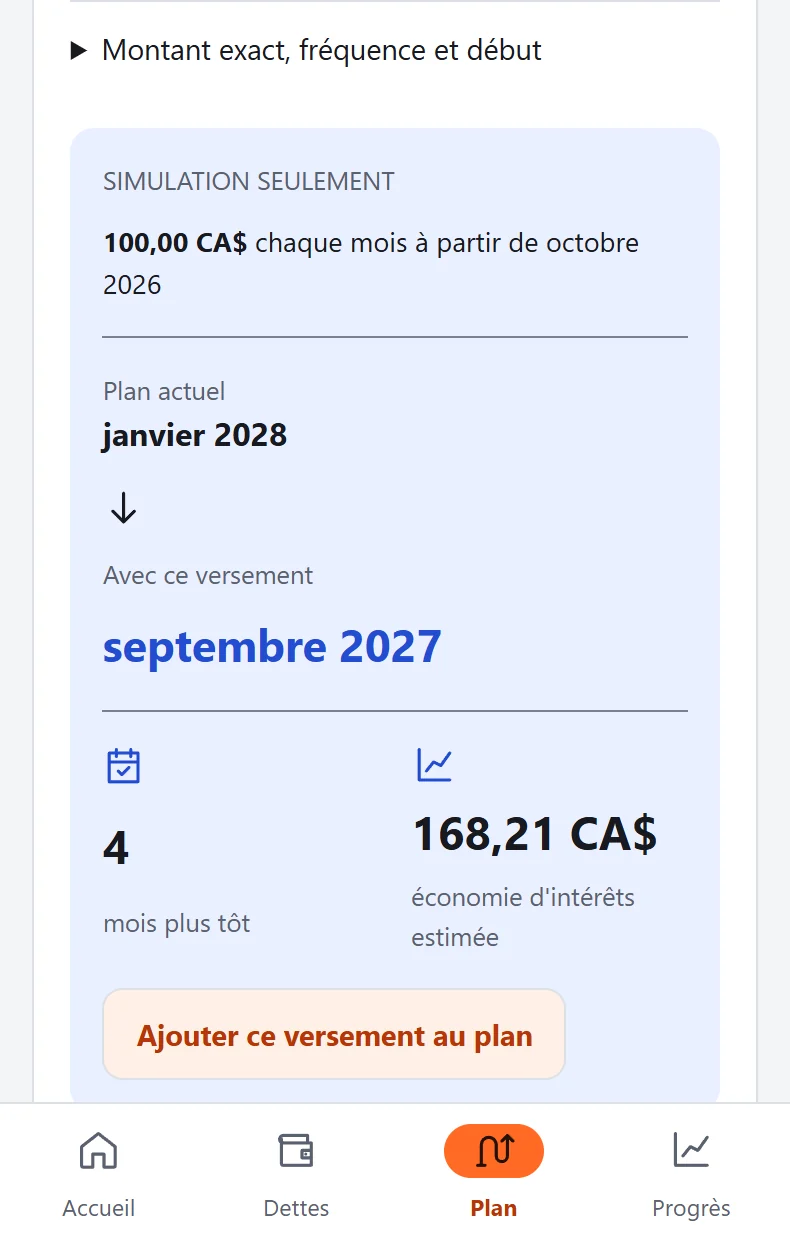 Simulation d’un versement supplémentaire avec des données fictives