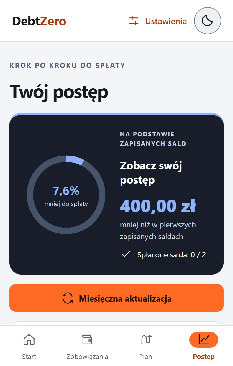 Postęp na podstawie zapisanych przykładowych sald